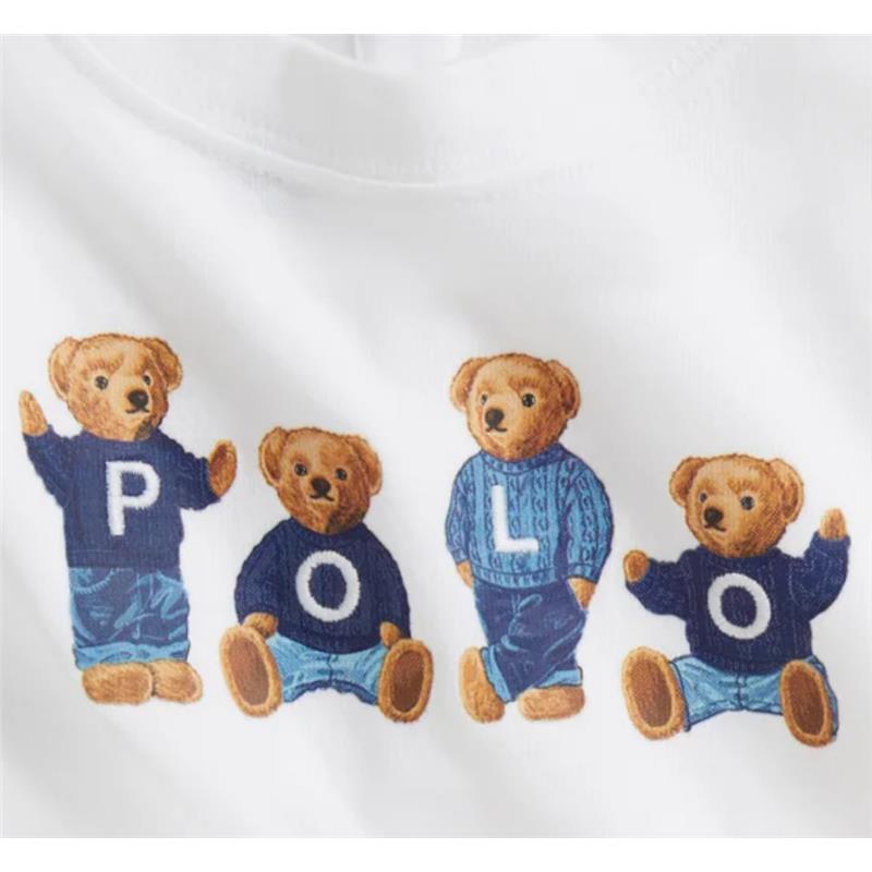Ralph Lauren Baby Short-Sleeve Jersey Knit Polo Bear Graphic T-Shirt, White Image 3