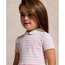 Ralph Lauren Baby - Short-Sleeve Ponte Roma Peter Pan Collar Striped Shirt Dress, Pink/White Image 2