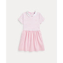 Ralph Lauren Baby - Short-Sleeve Ponte Roma Peter Pan Collar Striped Shirt Dress, Pink/White Image 3