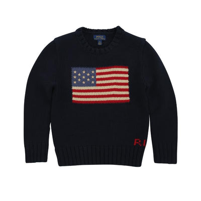 Ralph Lauren Baby - Unisex Flag Cotton Crewneck Sweater, Navy Image 1