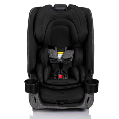 Romer Nexa All-in-One Convertible Car Seat in Peppercorn color, featuring black fabric, adjustable harness, and two cup holders.