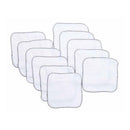 Gray-bordered baby washcloths in a pack of ten, designed for gentle cleaning and comfort for infants.