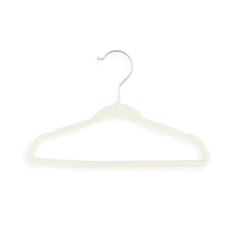 Cream-colored hanger with a silver hook, part of the Rose Textiles 15-pack set for organizing clothing.