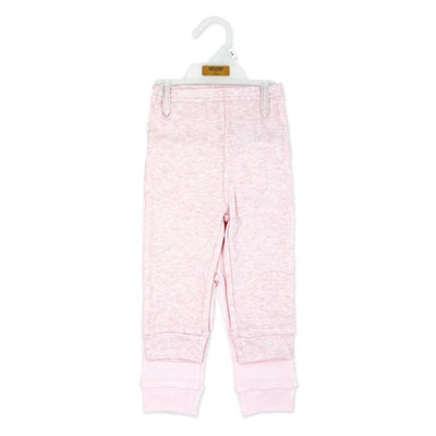 Cuffed pink pants with a soft texture, part of the Rose Textiles Naturelle 2-pack set for children.