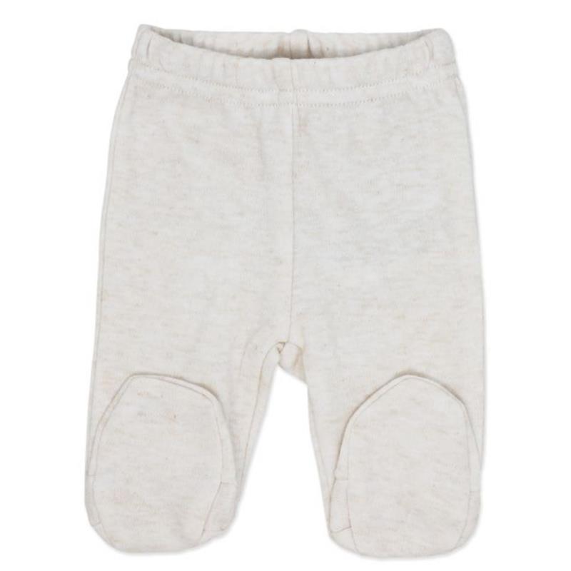 Beige footed pant set with a soft fabric and built-in foot coverage, designed for comfort in infants.