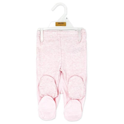 Two-pack of footed pants from Rose Textiles in a soft pink color, featuring cozy footed bottoms and a comfortable waistband.