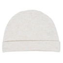 Beige newborn hat from Rose Textiles, designed for ages 0 to 6 months, featuring a soft, fold-over cuff.