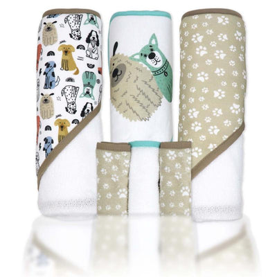 Rose Textiles 3 Hooded Towels With 3 Washcloths, Tan Doggies Image 1