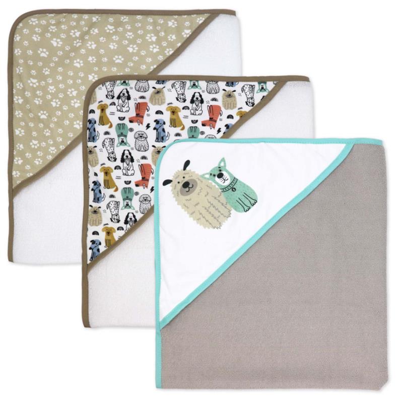 Rose Textiles 3 Hooded Towels With 3 Washcloths, Tan Doggies Image 3