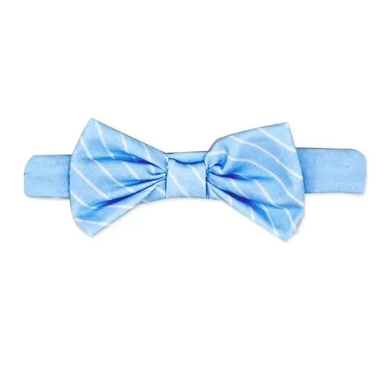 Blue bowtie with white stripes, part of the Rose Textiles 3 Pc Socks and Bowties Set.