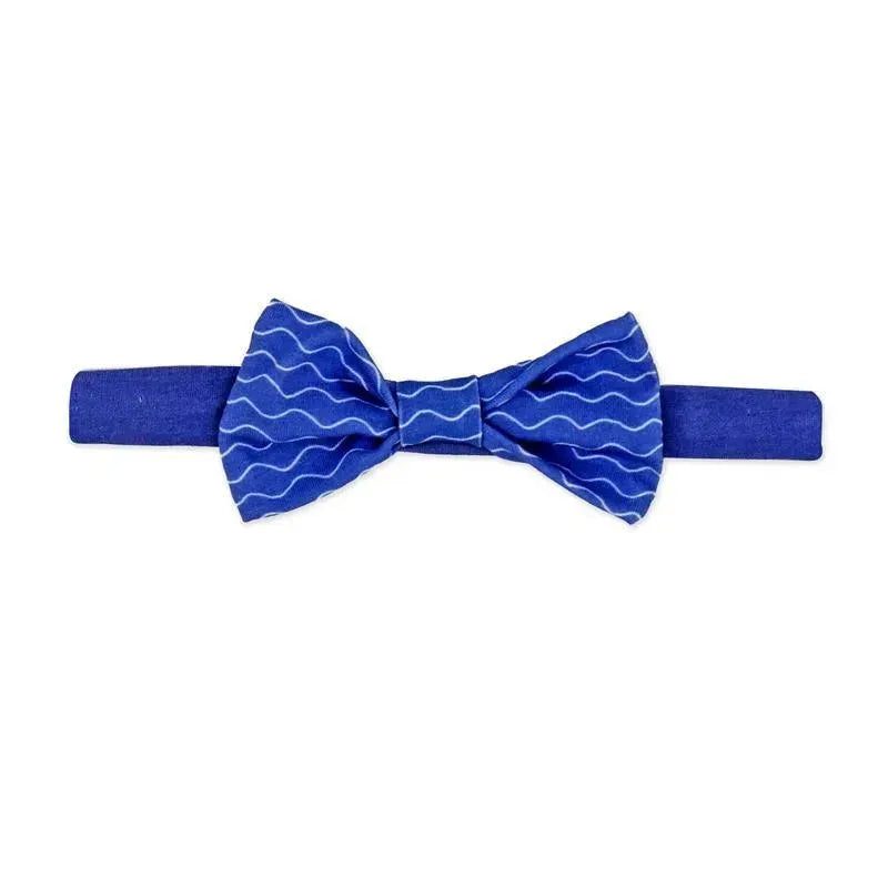 Navy blue bowtie with a wavy white pattern, part of the Rose Textiles 3 Pc Socks and Bowties Set.