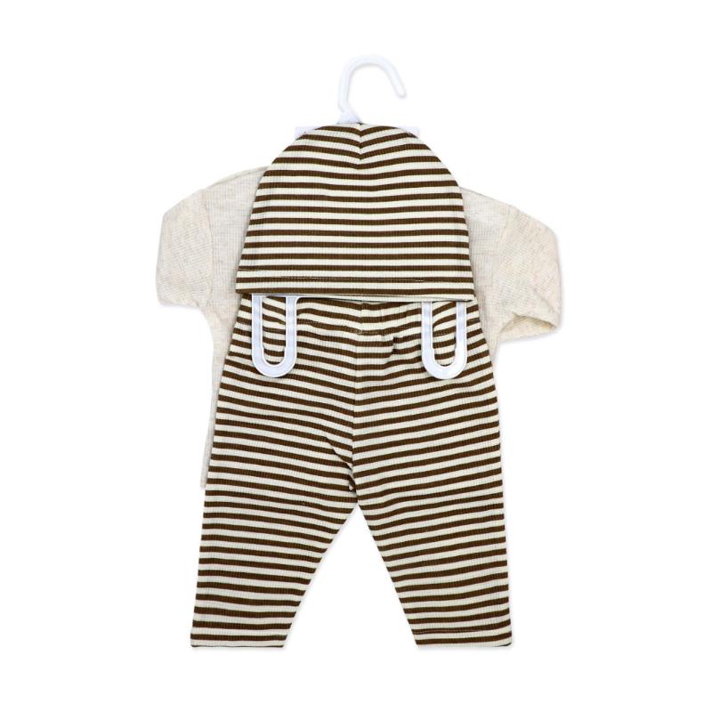 3Pk Baby Boy Waffle Pant & Hat Set in oatmeal brown with striped pants and matching hat, designed for infant use.