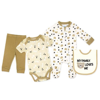 Rose Textiles - 4Pk Baby Neutral 4 Piece Set Tan Family Bear Image 1