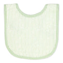 Sage green bib with white stripes, part of the Rose Textiles 5Pk Bib & Sock Set featuring cute sheep design.