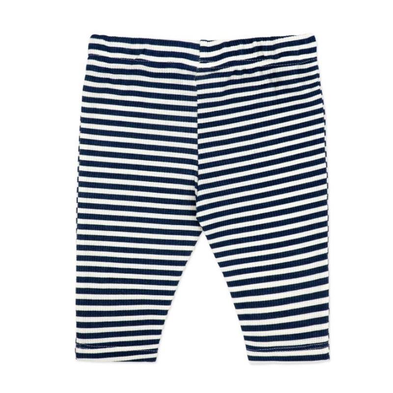Navy and white striped waffle pants for baby boys, part of the Rose Textiles set, showcasing a comfortable elastic waistband.