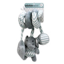 Grey elephant spiral activity toy featuring plush rings and a central elephant character, designed for infants.