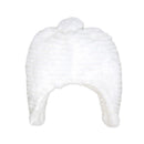 White plush hat with a textured design and a pom-pom on top, part of the Rose Textiles Ridge Plush Hat & Bootie Set.