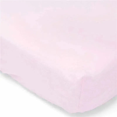 Solid pink flannel crib sheet from Rose Textiles, showcasing a soft, smooth texture ideal for baby bedding.