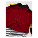 Rubies Ringmaster Infant/Toddler Costume featuring a red velvet jacket with yellow trim and black-and-white striped pants.