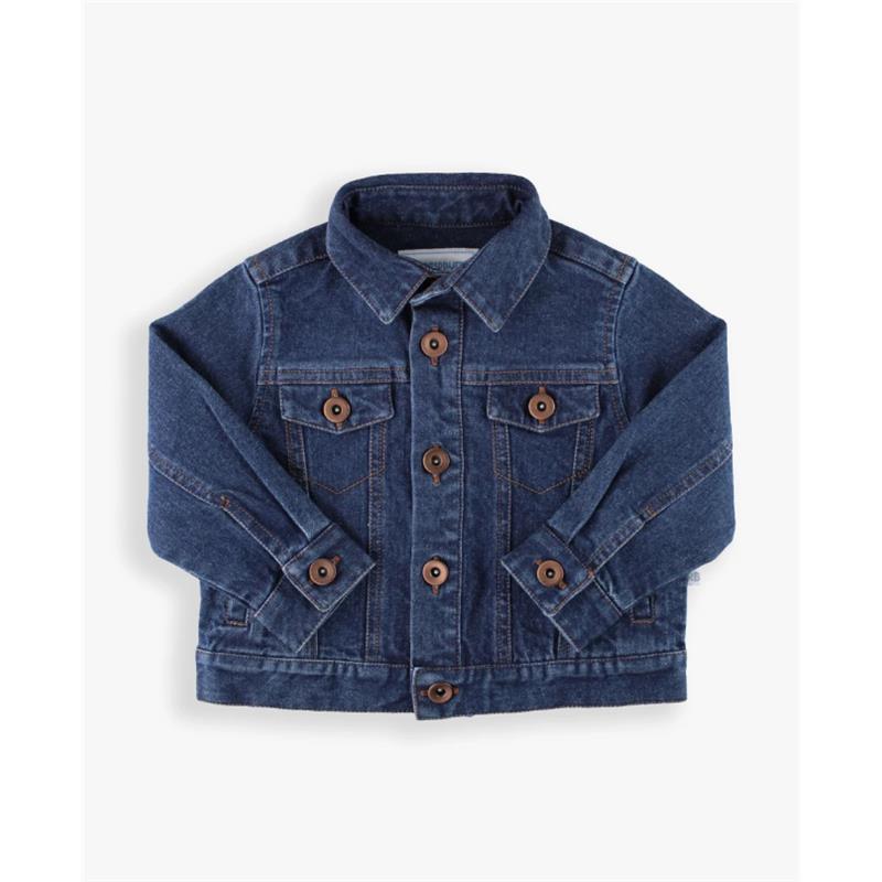 Boys medium wash denim jacket by Rufflebutts featuring button closures and two chest pockets.
