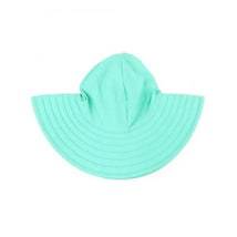 Island blue swim hat with a broad, ribbed brim and a snug-fitting hood, designed for sun protection.