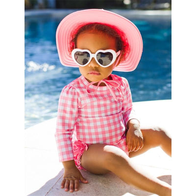 Rufflebutts - Long Sleeve One Piece Rash Guard, Bubblegum Pink Image 1