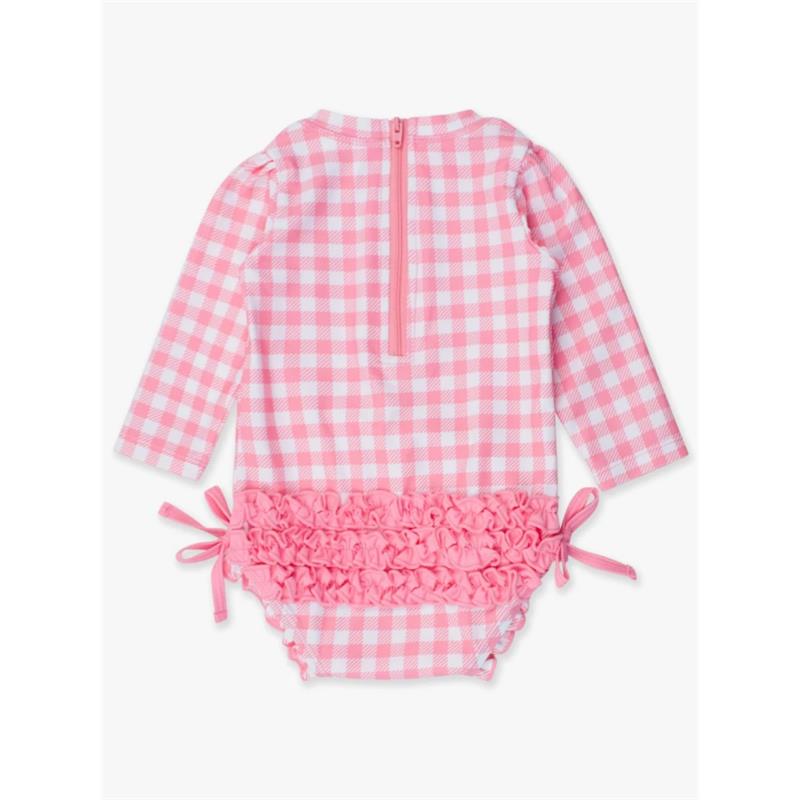 Rufflebutts - Long Sleeve One Piece Rash Guard, Bubblegum Pink Image 4