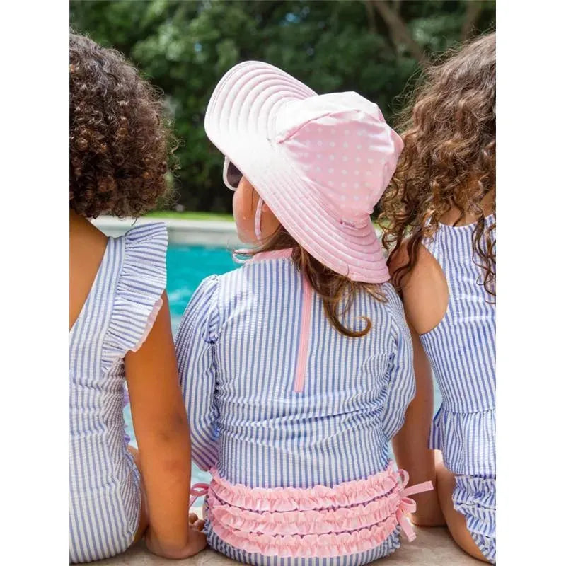 Rufflebutts - Pink Polka And Stripe Reversible Swim Hat Image 3