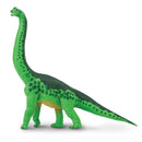 Brachiosaurus figurine in green with black spots, showcasing a long neck and tail, ideal for dinosaur enthusiasts.
