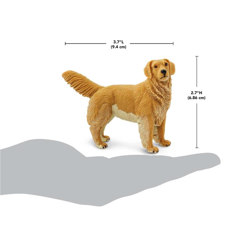Golden Retriever plastic model figure, 3.7 inches long and 2.7 inches tall, displaying realistic details and warm colors.