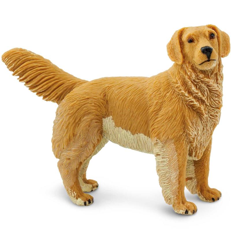 Golden Retriever plastic model figure, 4.5 inches tall, features detailed fur texture and a lifelike pose.