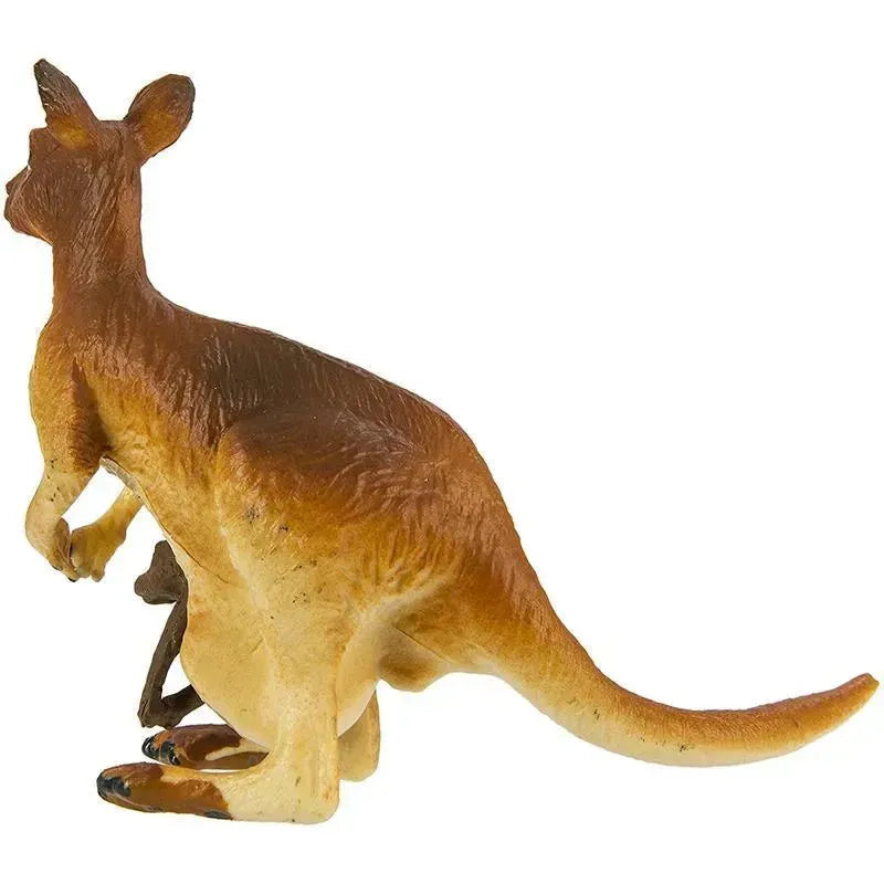 Kangaroo figurine with a baby kangaroo visible in its pouch, showcasing realistic details and colors.