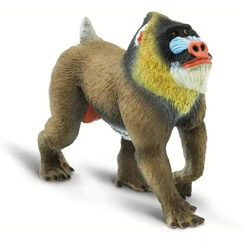 Mandrill figurine from Safari Ltd., featuring detailed textures, colorful facial markings, and a dynamic pose.