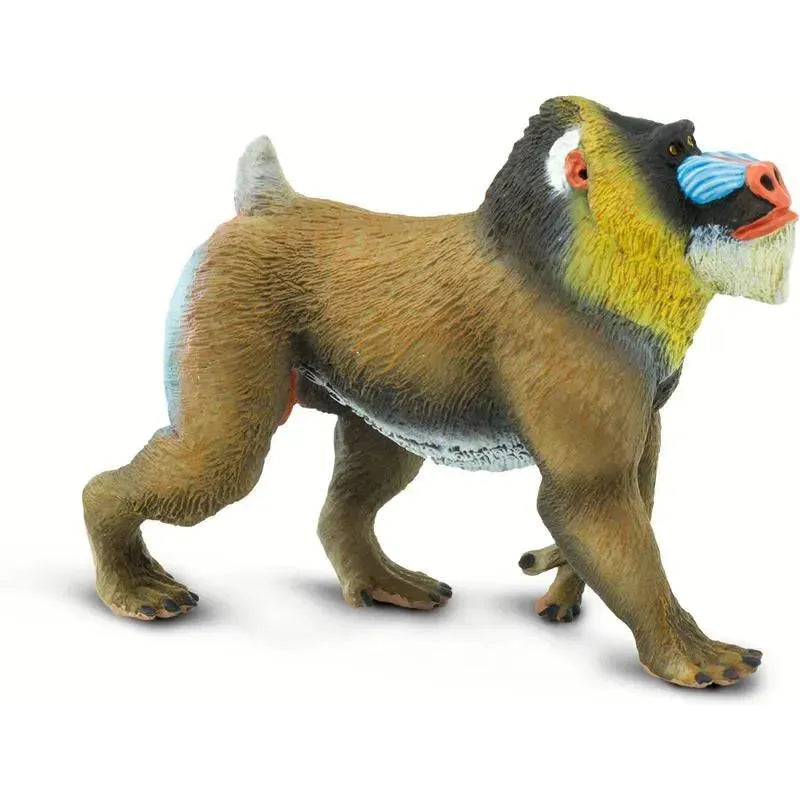 Mandrill toy figurine featuring detailed coloration, prominent blue and yellow facial markings, and a realistic pose.