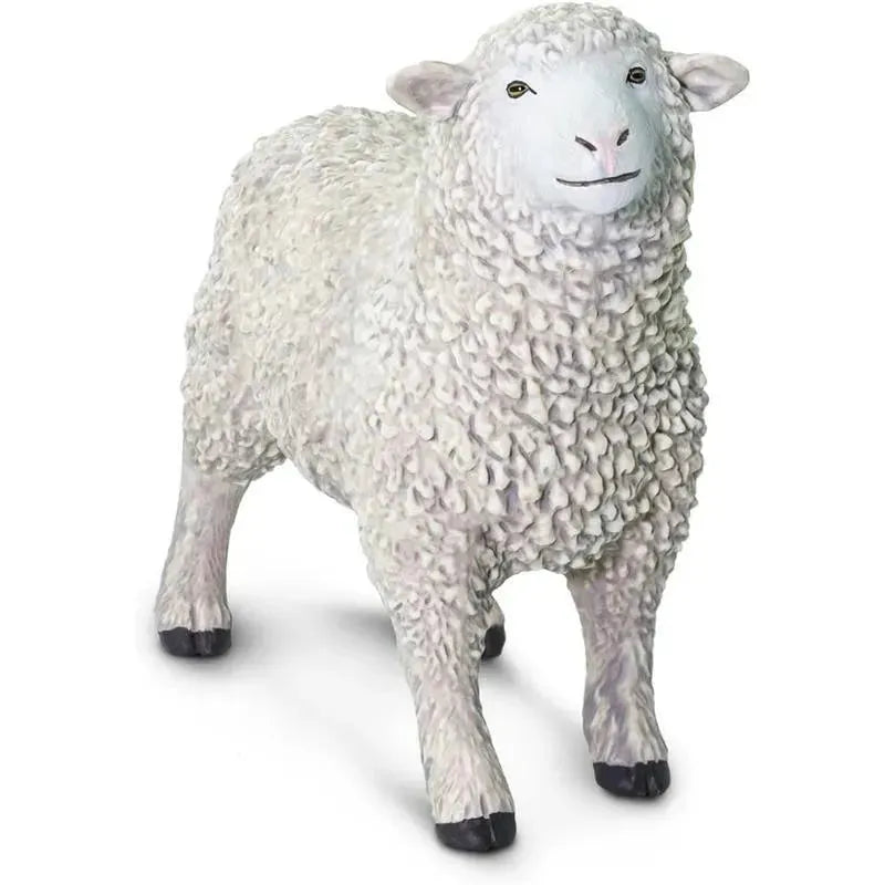 Lifelike 3.25-inch Sheep Figurine by Safari Ltd., featuring detailed wool texture and realistic facial expression.