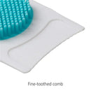 Safety 1st cradle cap brush and comb featuring a blue silicone brushing side and fine-toothed white comb.
