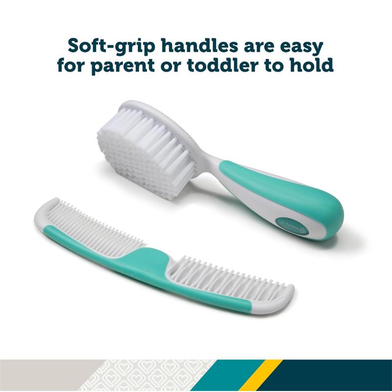 Safety 1st Easy Grip Brush and Comb set featuring soft-grip handles for easy use by parents or toddlers.