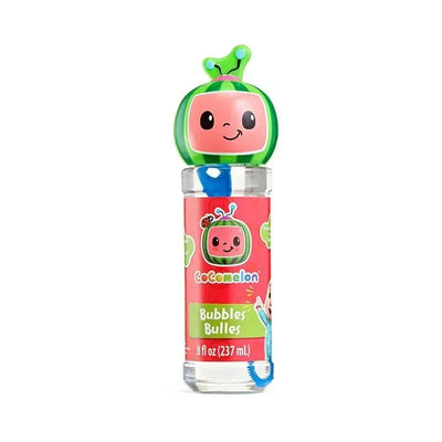 Sandy Ruben Cocomelon 8oz bubble bottle featuring a character head design and included bubble wand.