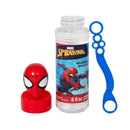 Little Kids Marvel Spider-Man bubble solution with red Spider-Man character head cap, 8 oz bottle, and blue bubble wand.