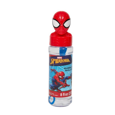 Marvel Spider-Man bubble wand featuring a red Spider-Man head, 8 fl oz bottle, and bubble-blowing wand.