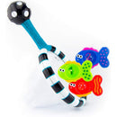Colorful bath toy set featuring a net and three numbered fish, designed for play and counting activities.