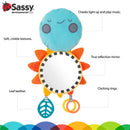 Sassy My Little Sunshine Mirror featuring a smiling, plush sun design with a reflective mirror and textured teething elements.