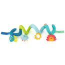 Colorful Sassy Sunny Skies Activity Spiral featuring plush shapes like a cloud, sun, and lion for sensory play.