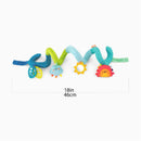 Sassy Sunny Skies Activity Spiral featuring colorful fabric shapes like a cloud, sun, and lion, designed for baby sensory play.