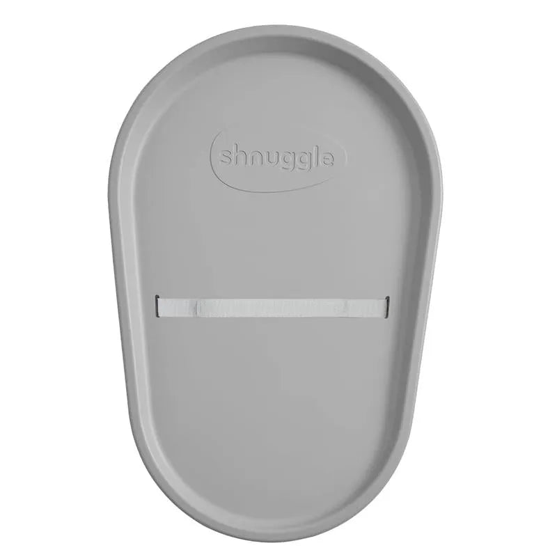 Grey Shnuggle squishy baby changing diaper pad with a soft surface and white securing strap, ideal for diaper changes.