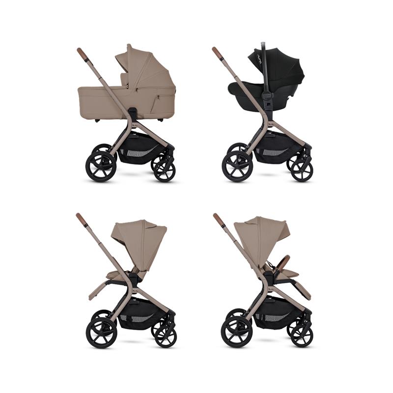 Silver Cross Breez Compact Stroller in Champagne, displaying multiple configurations with a beige fabric finish and black accents.