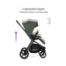 Silver Cross Breez Compact Stroller in pewter, featuring a sleek design with adjustable heights for bassinet, stroller, or car seat mode.