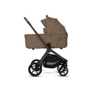 Silver Cross Breez Modular Stroller & Bassinet Bundle in Maple, featuring a tan bassinet and a sleek black frame.