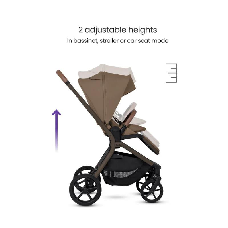 Silver Cross Breez Modular Stroller & Bassinet Bundle in Maple, featuring two adjustable heights for versatile use.