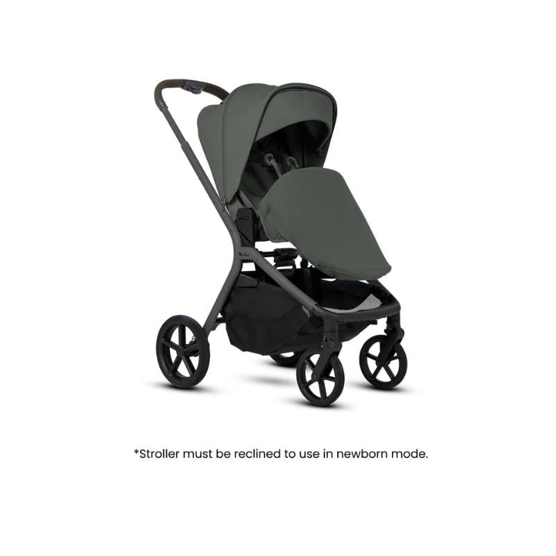 Silver Cross Breez Modular Stroller in Pewter with a reclined seat for newborn mode and a spacious undercarriage.